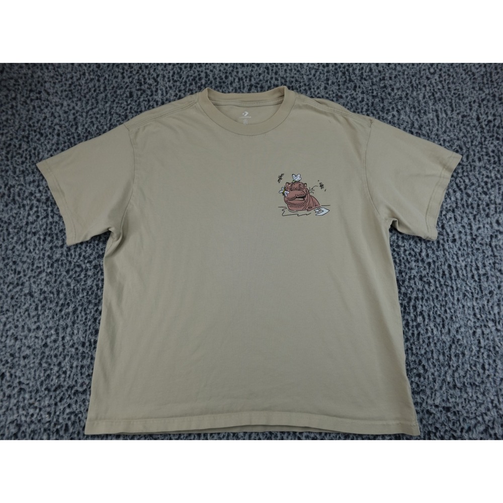 Converse T-Shirt Mens Small Tan Hippo Graphic Crewneck Short Sleeve Tee Khaki‎